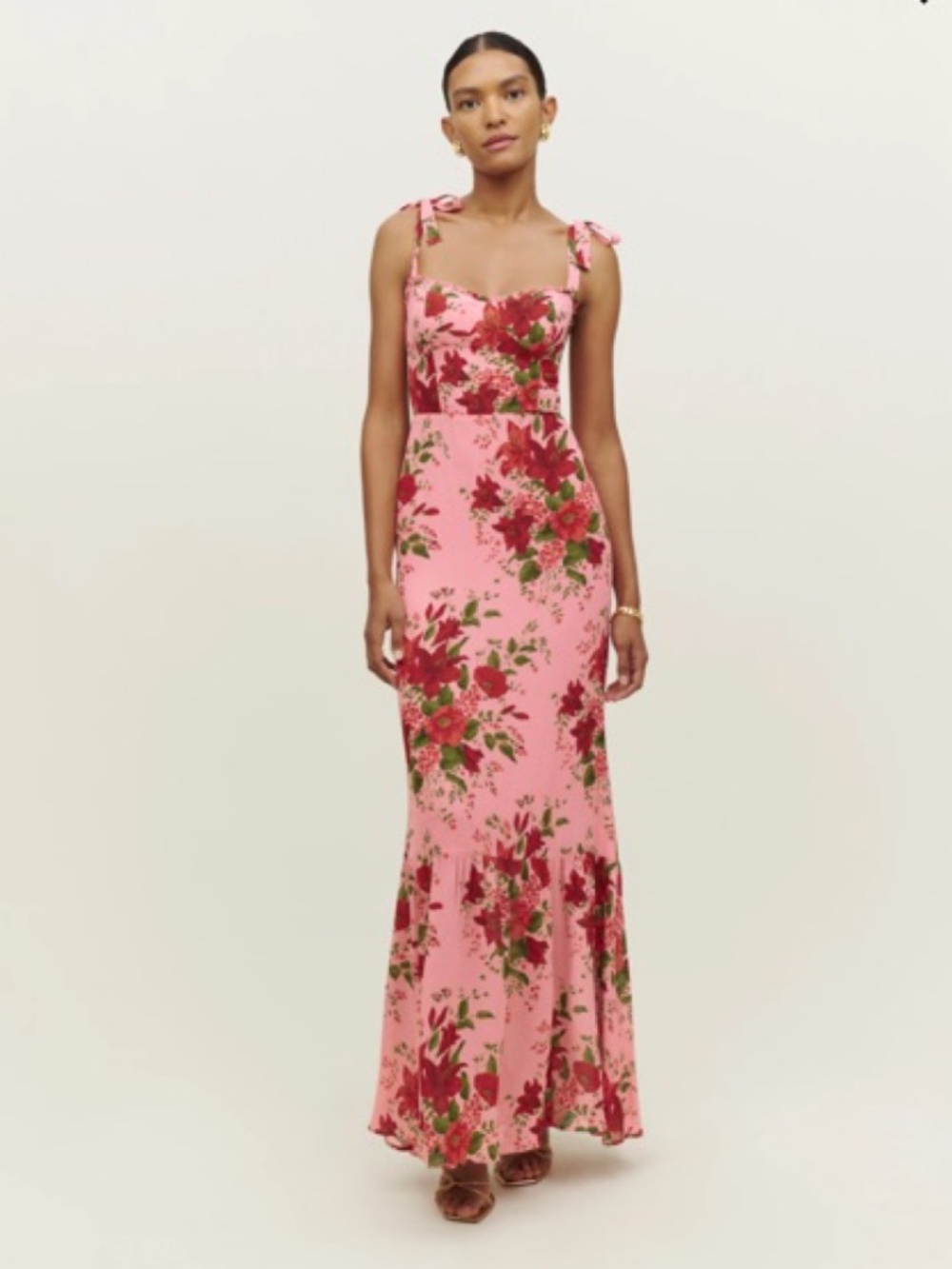 Reformation Jasen Pink Floral Ruffle Tie Maxi Dress Valera - with tags - Size 2